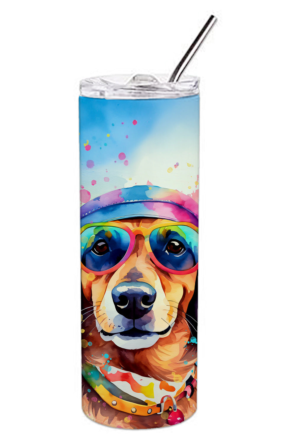 Dachshund Hippie Dawg Stainless Steel Skinny Tumbler Vacuum Double Walled Reusable Insulated Tumbler Travel Cup for Coffee Cocktails Gift with Lid, 20 oz