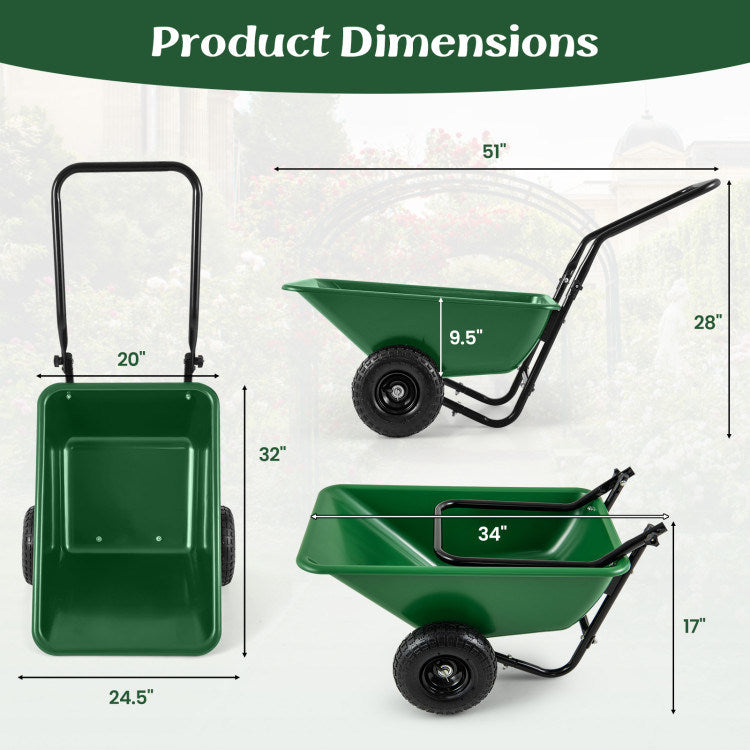 Dual-Wheel Wheelbarrow Garden Utility Cart with Pneumatic Tires