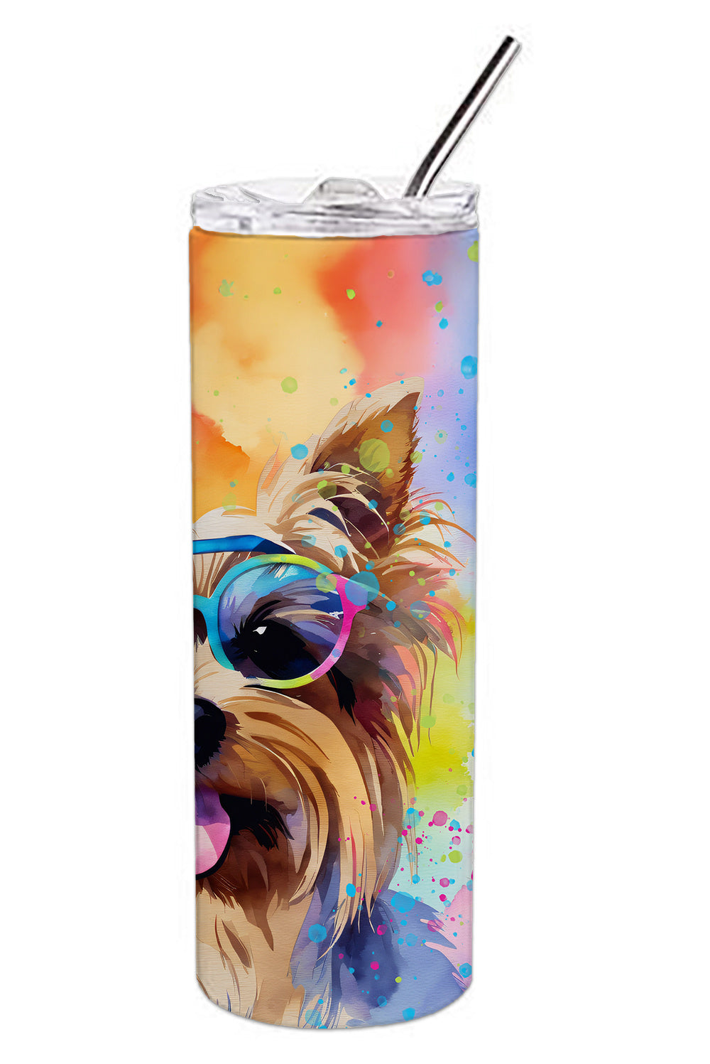 Yorkshire Terrier Hippie Dawg Stainless Steel Skinny Tumbler Vacuum Double Walled Reusable Insulated Tumbler Travel Cup for Coffee Cocktails Gift with Lid, 20 oz