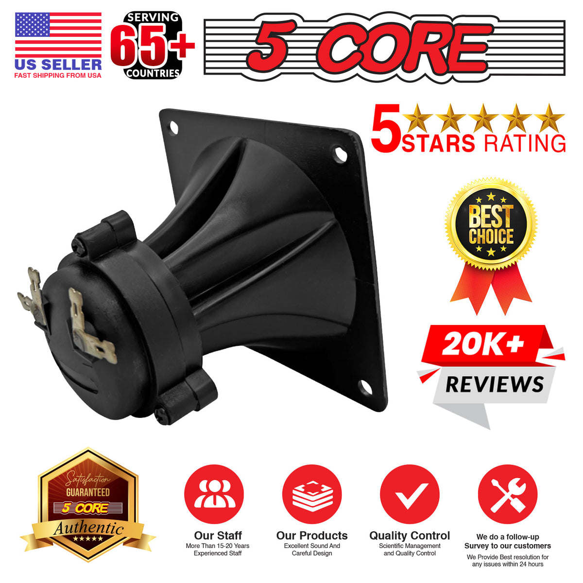 5 Core Tweeter 3.25\" x 3.25\" • 40W Max Component Square Driver • Piezo Horn Element Super Replacement DJ Tweeters • for Smooth Extended Frequency Response- TW 303 SQ