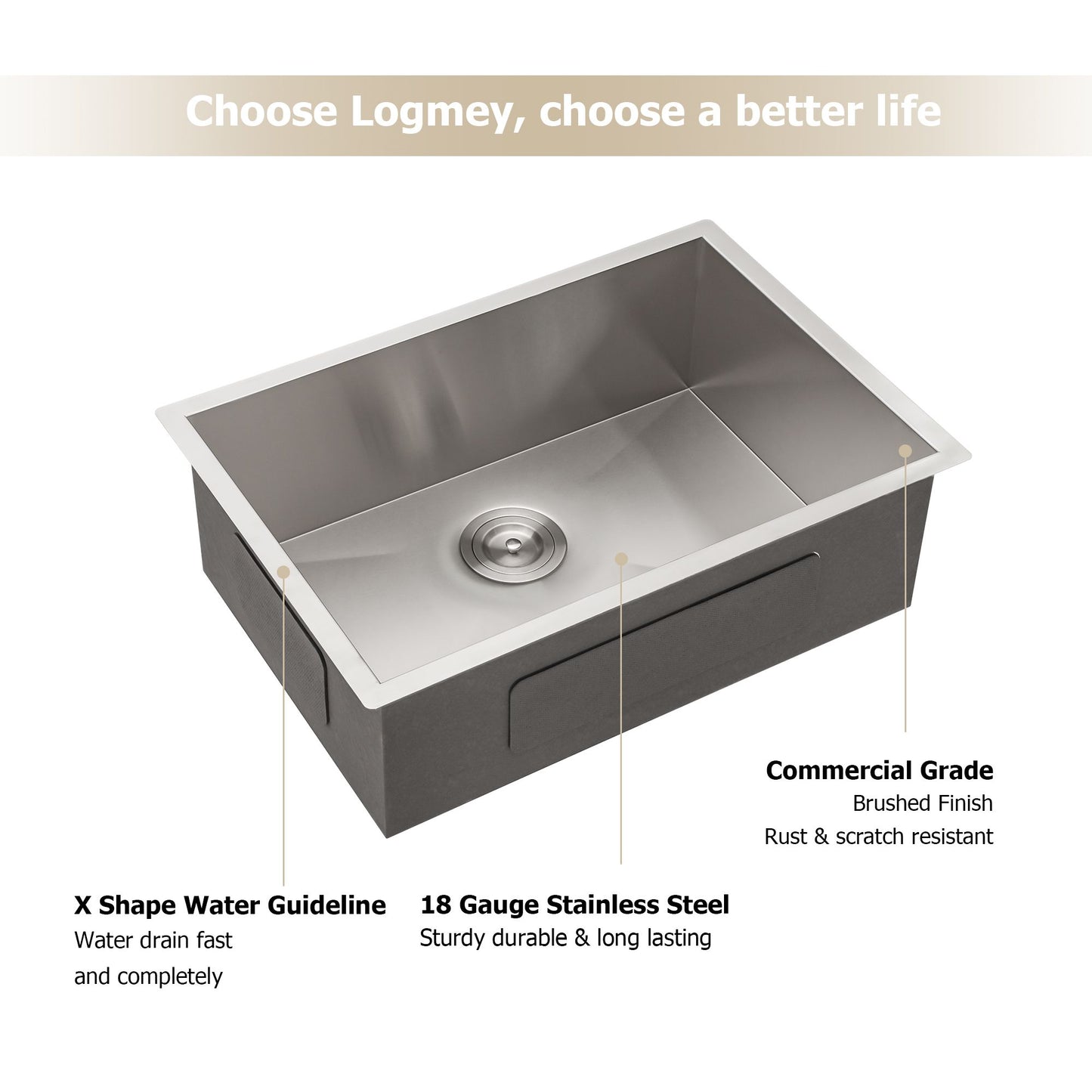 Undermount Sink Stainless Steel 18 Gauge Single Bowl Kitchen Sink Basin with Strainer