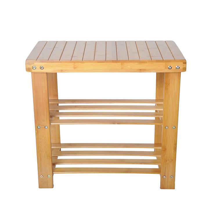 Bosonshop 2- Tier Bamboo Shoe Bench Rack Shoe Storage 19.7" x 10.6" x 17.5" (L x W x H)