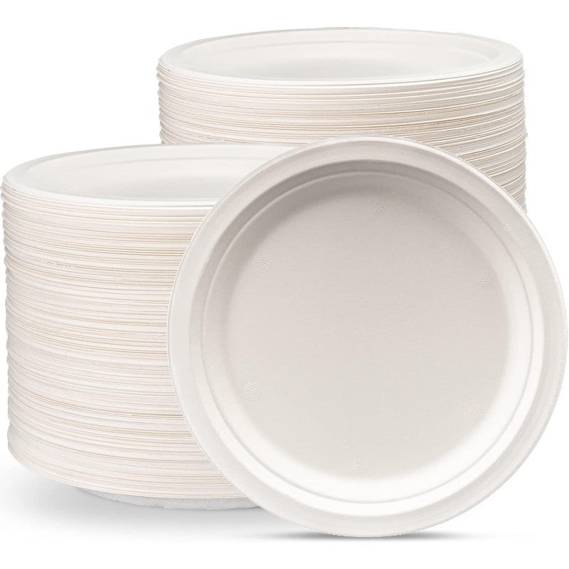 100% Compostable 9 Inch Heavy-Duty Paper Plates [250 Pack] Eco-Friendly Disposable Sugarcane Plates