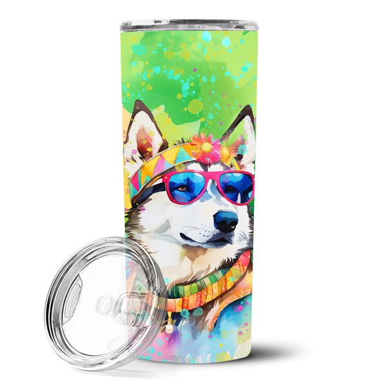 Siberian Husky Hippie Dawg Stainless Steel Skinny Tumbler Vacuum Double Walled Reusable Insulated Tumbler Travel Cup for Coffee Cocktails Gift with Lid, 20 oz