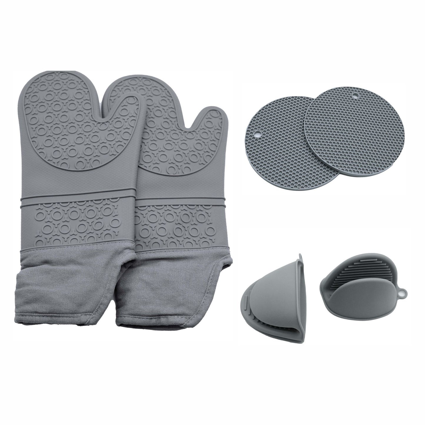 6 Pack Silicone Oven Mitts and Pot Holders Sets, Non-Slip Heat Resistant Oven Gloves For Cooking Baking Grilling