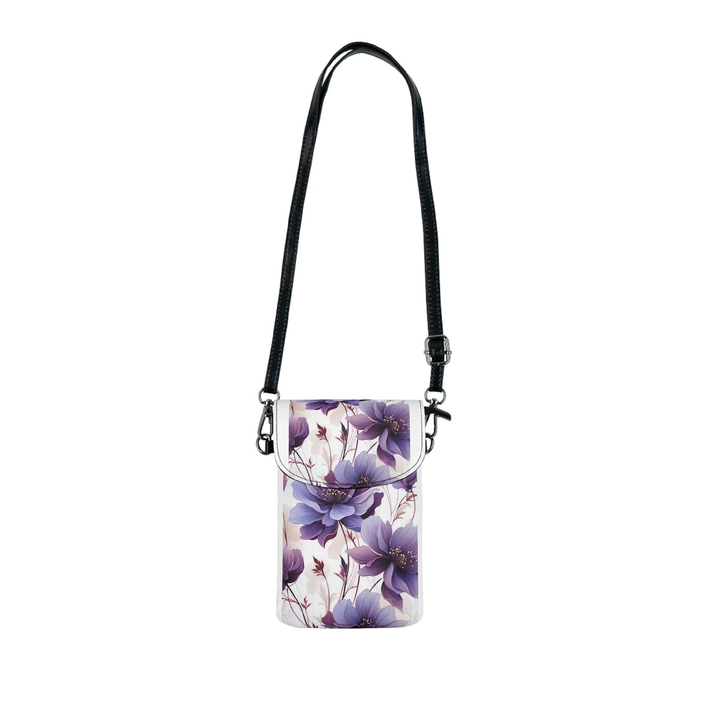 Crossbody Cell Phone Wallet Purse, Purple And Violet Botanical Blooms: Floral Illustration