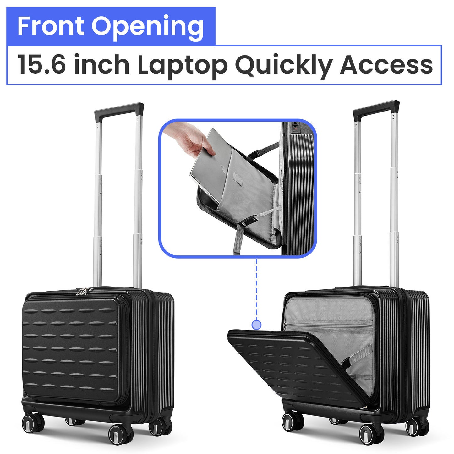 18" Carry On Luggage with Front Open Door &Laptop Interlayer, Hard Shell Suitcase Built-In TSA Luggage Lock, Hardside Lightweight PC Travel Suitcase for Women Men with Spinner Wheels Airline Approved