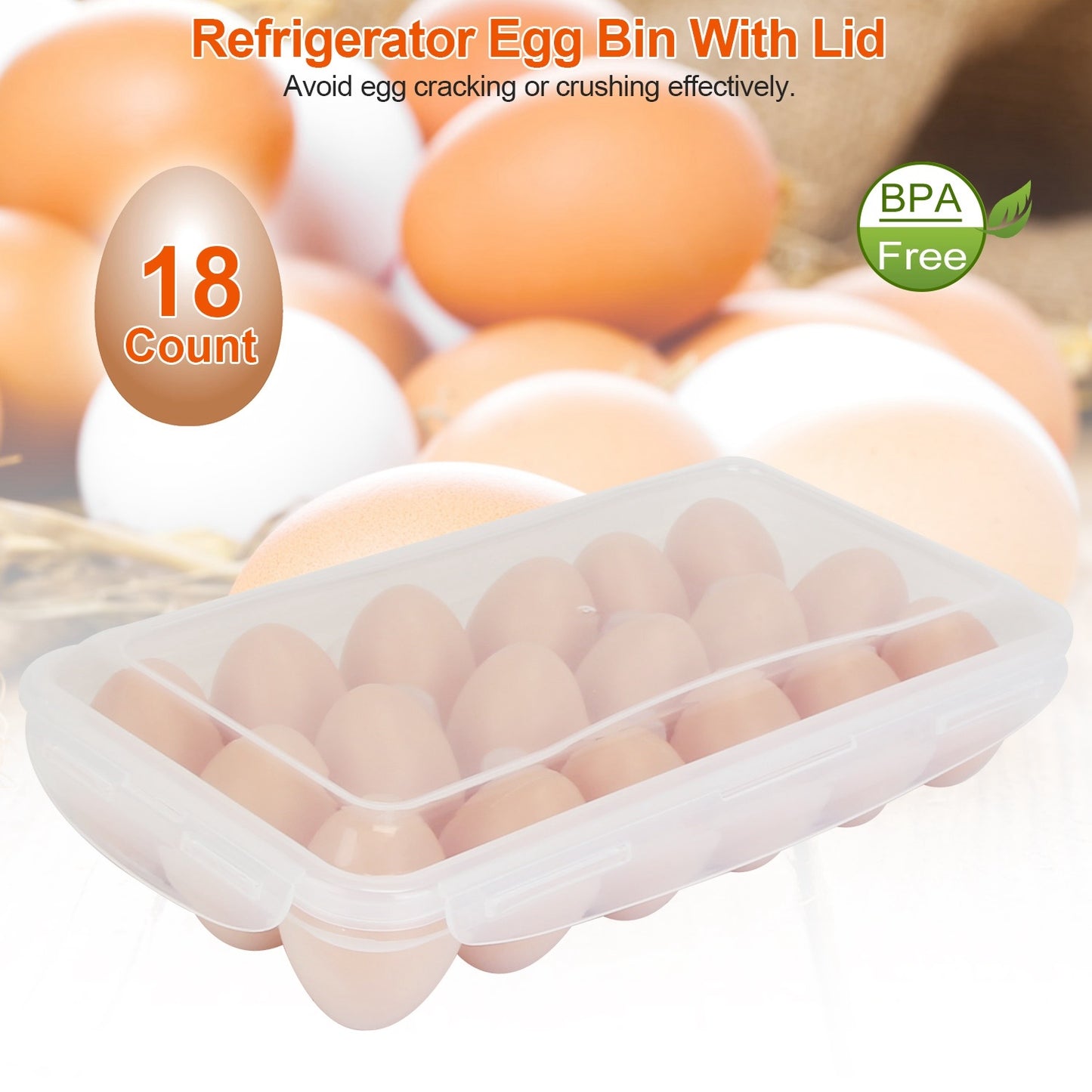 2Pcs Plastic Egg Holder Stackable Egg Storage Box Egg Rack for Refrigerator 18 Cavity Per Container Dishwasher Safe