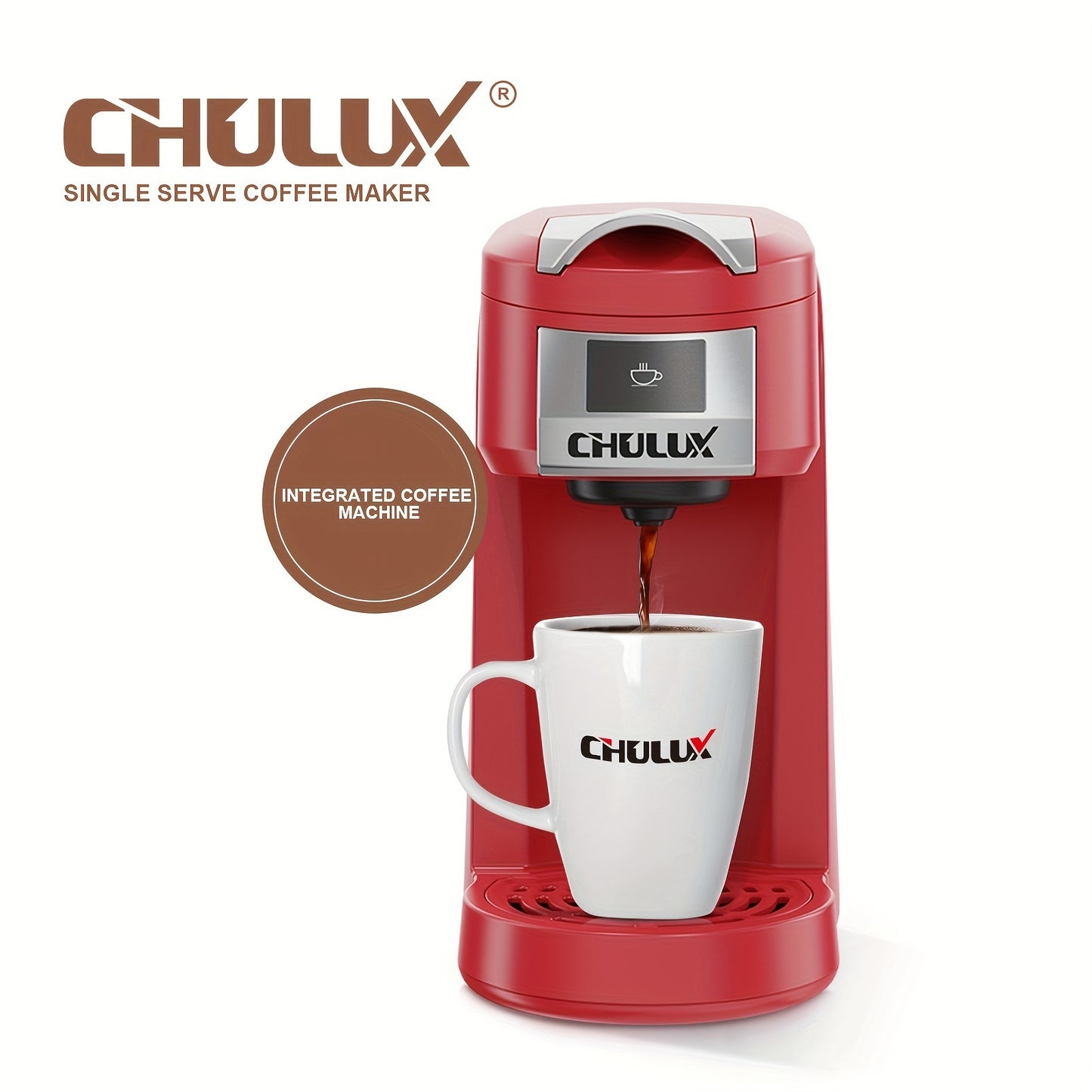 CHULUX Single Serve Coffee Maker Red KCUP Pod Coffee Brewer, Upgrade Single Cup Coffee Machine Fast Brewing, All in One Coffee Maker for K CUP Ground Coffee Tea, Mini Coffee Machine Brew in Minutes