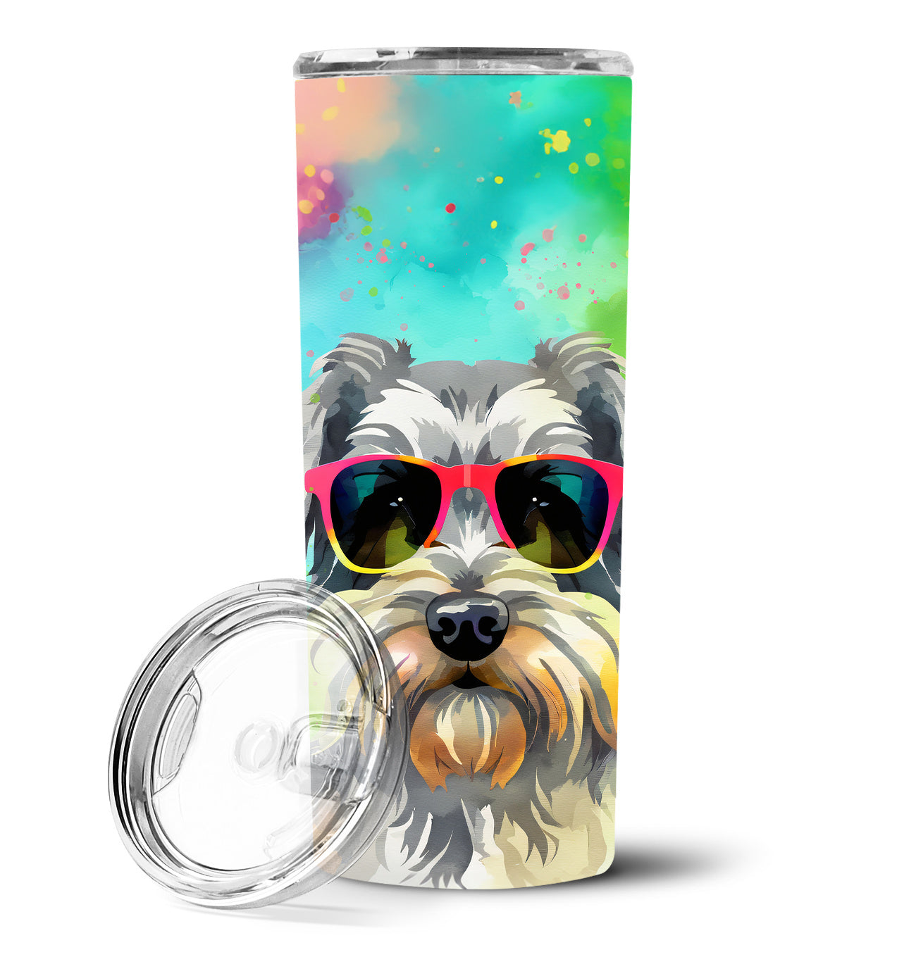 Schnauzer Hippie Dawg Stainless Steel Skinny Tumbler Vacuum Double Walled Reusable Insulated Tumbler Travel Cup for Coffee Cocktails Gift with Lid, 20 oz