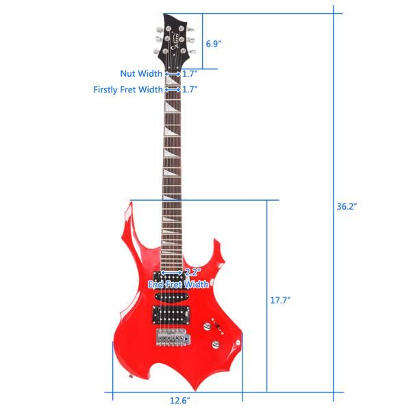 [Do Not Sell on Amazon]Glarry Flame Shaped Electric Guitar with 20W Electric Guitar Sound HSH Pickup Novice Guitar Audio Bag Strap Picks Shake Cable Wrench Tool Red