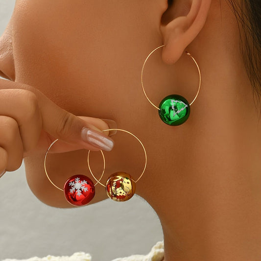 Christmas Charm Earrings - Festive Hoop  Design with Snowflake Ornaments