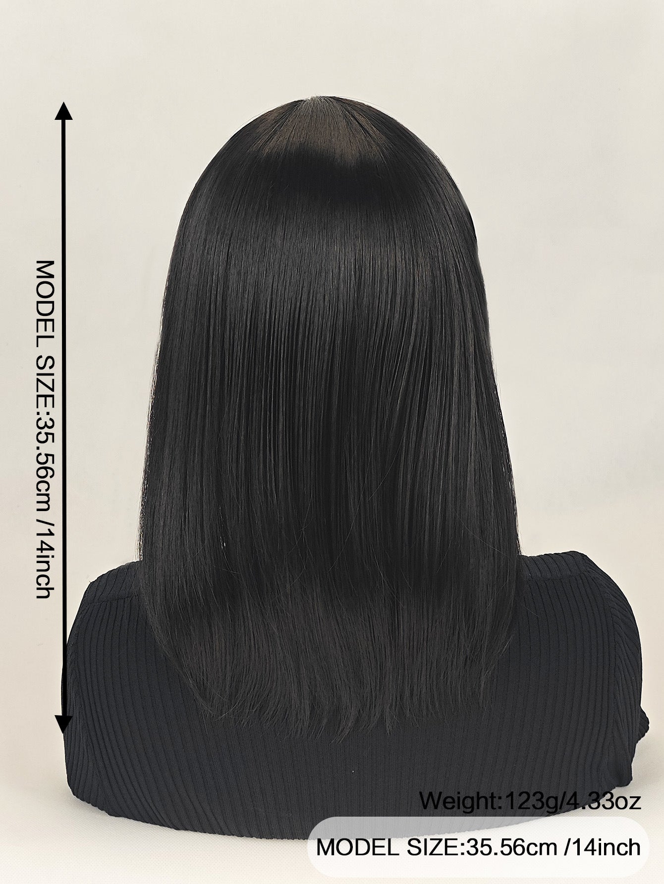 Medium-length straight hair fully machined bangs wig 14 inches natural black heat-resistant fiber high temperature silk wig dyeable and permable bangs synthetic wig