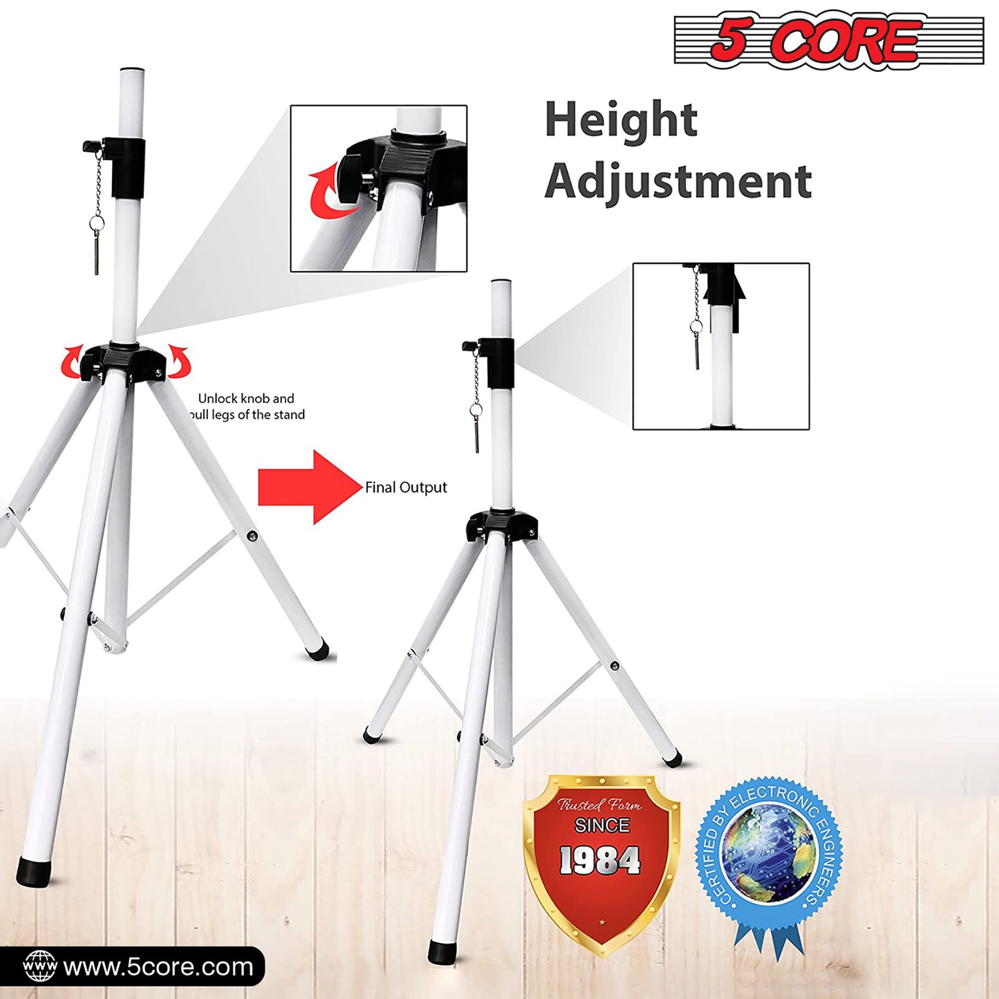 5 Core Speaker Stand Tripod Floor Tall Pair Adjustable Up to 72 Inch DJ Studio Monitor Stands Pole Mount  - SS ECO 2PK WoB