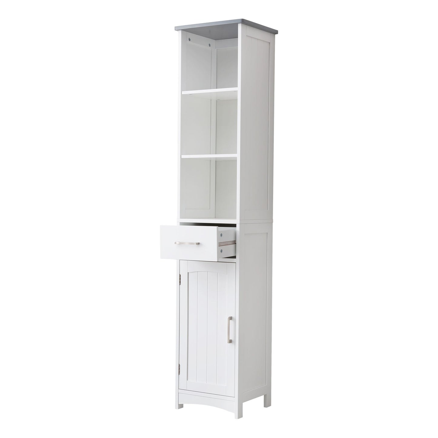 FRALIMK Bathroom Storage Cabinet, Tall Slim Cabinet with 3 Shelves & Door, Floor Freestanding Linen Cabinet for Living Room, White