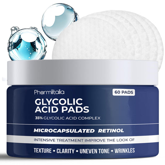 Glycolic Acid Pads 35% Anti Aging Treatment for Clearer Smoother Skin Glycolic Acid Peel Pads For Dark Spots Acne and Wrinkles Infused with Hyaluronic Acid and Retinol 60 Pads