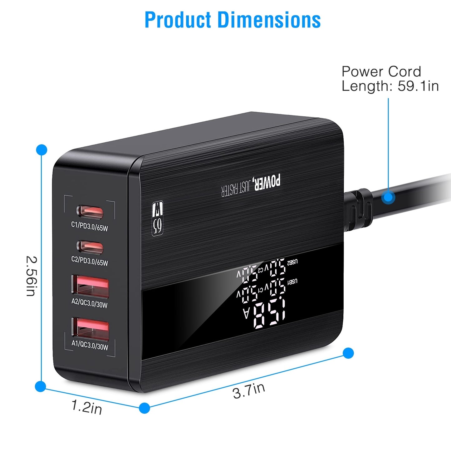 65W Fast Wall Charger 4 Port USB Charging Station PD3.0 QC3.0 Adapter Fit for iPhone 14 13 12 11 Samsung S22 S21 Switch MacBook iPad