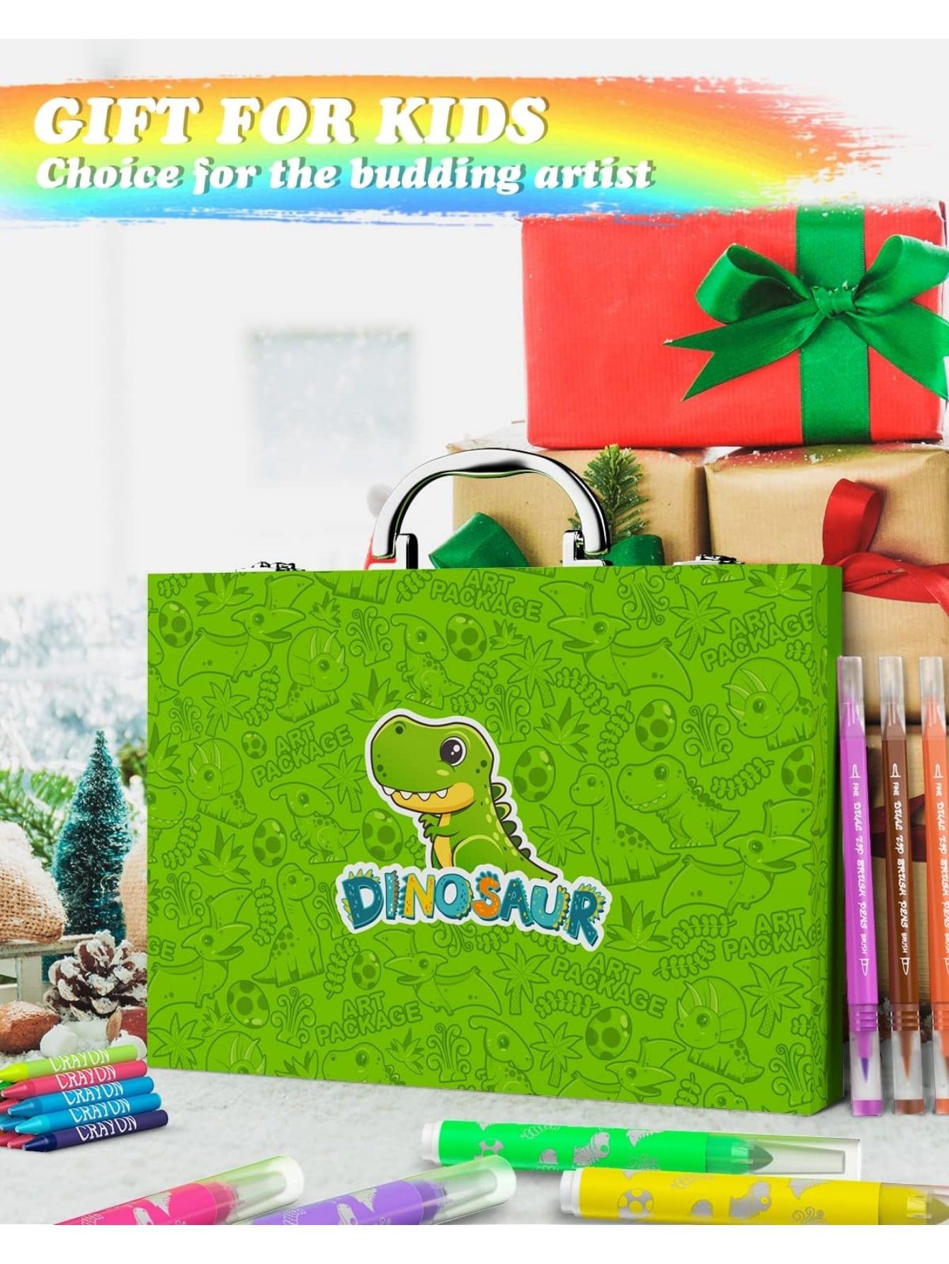 Dinosaur Art Box-Dinosaur art kits are included in this portable, high-quality box. The nice and fun cover attracts kids and inspires them to get their hands dirty. Every child is a little artist!