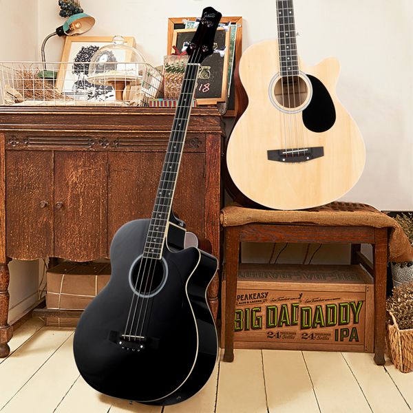 [Do Not Sell on Amazon] Glarry GMB101 4 string Electric Acoustic Bass Guitar w/ 4-Band Equalizer EQ-7545R Black