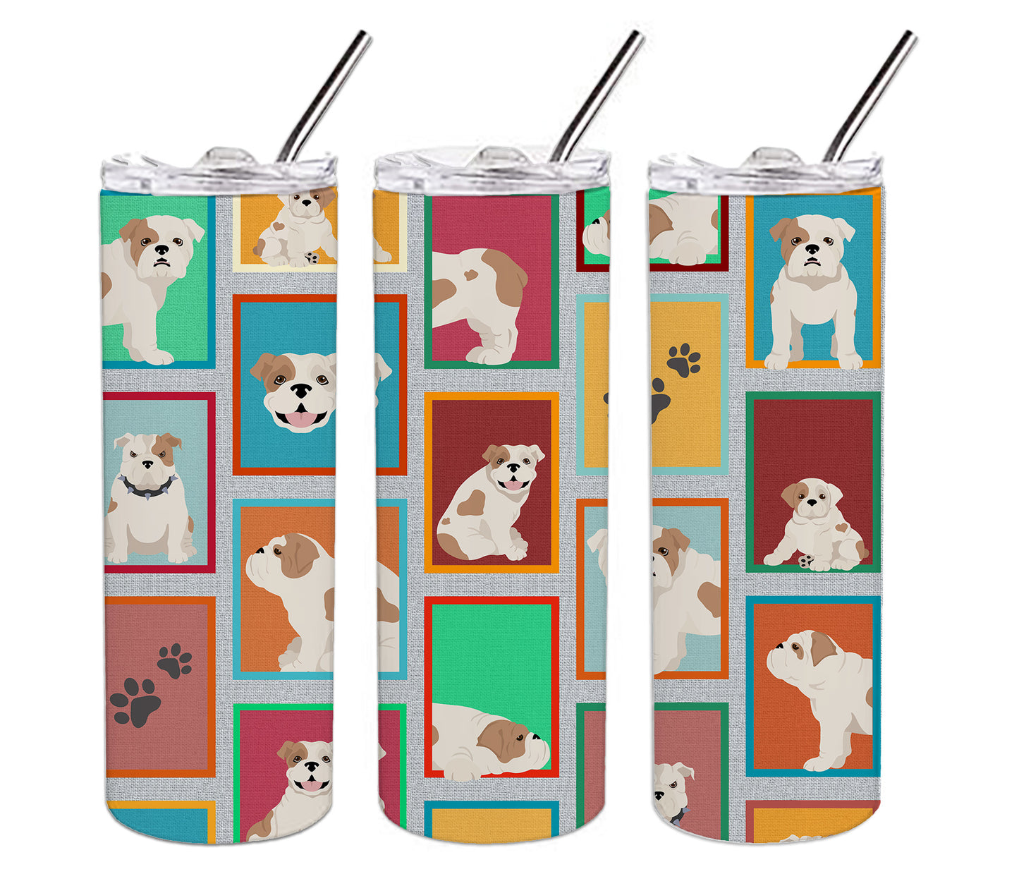 Lots of Piebald English Bulldog Stainless Steel Skinny Tumbler Vacuum Double Walled Reusable Insulated Tumbler Travel Cup for Coffee Cocktails Gift with Lid, 20 oz