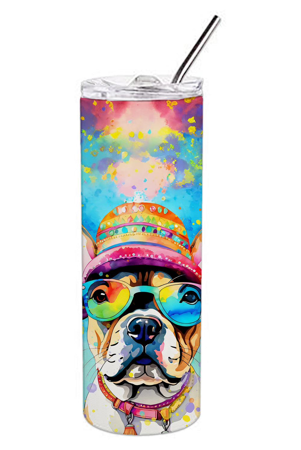 French Bulldog Hippie Dawg Stainless Steel Skinny Tumbler Vacuum Double Walled Reusable Insulated Tumbler Travel Cup for Coffee Cocktails Gift with Lid, 20 oz