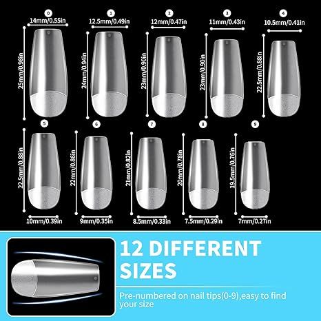 120 PCS Clear False Nails Tips Short Medium Length Full Cover Acrylic Fake Nails Almond Shaped Ballerina Nails Tips Lady French Style Press On Nails with Case for Nail Salons and DIY Nail Art 12 Sizes