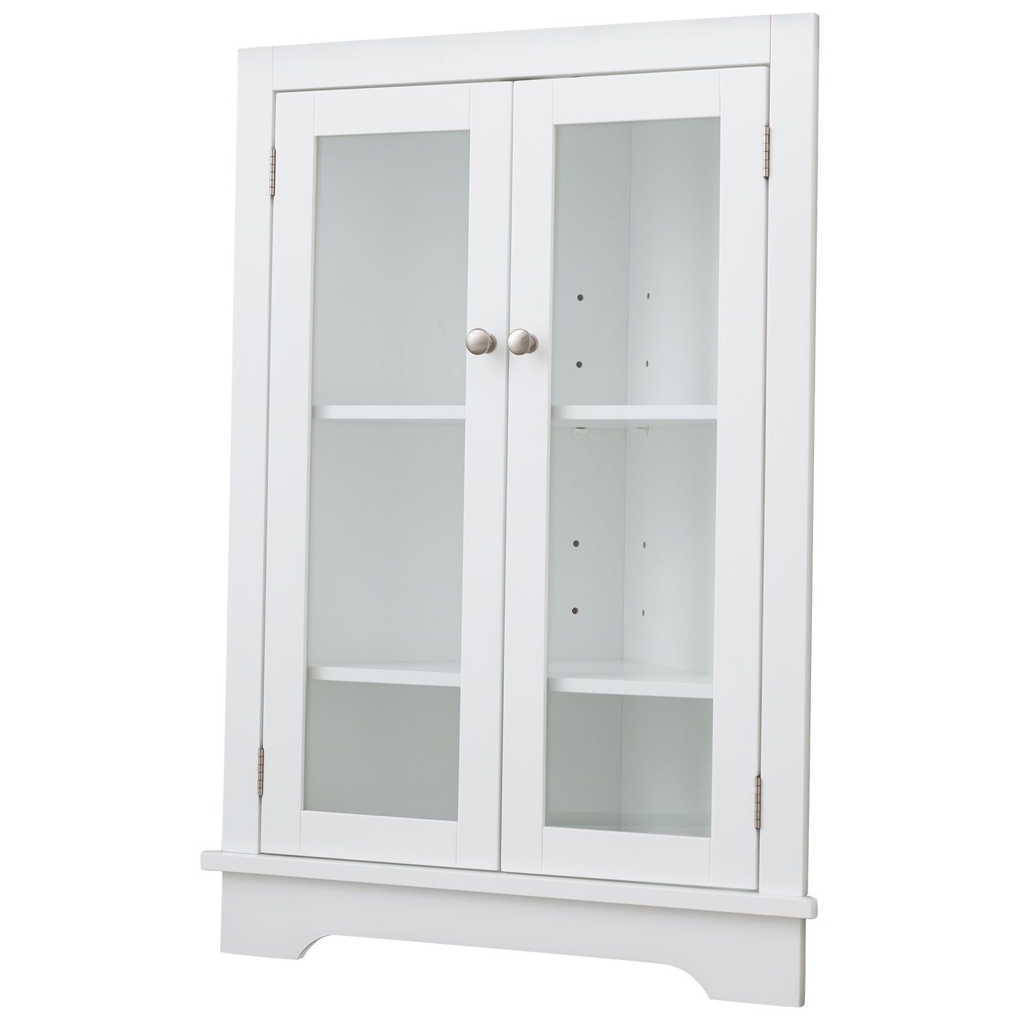 FRALIMK Matte White Tall Corner Storage Cabinet, Floor Storage Narrow Organizers With Double Glass Doors and Adjustable Shelves