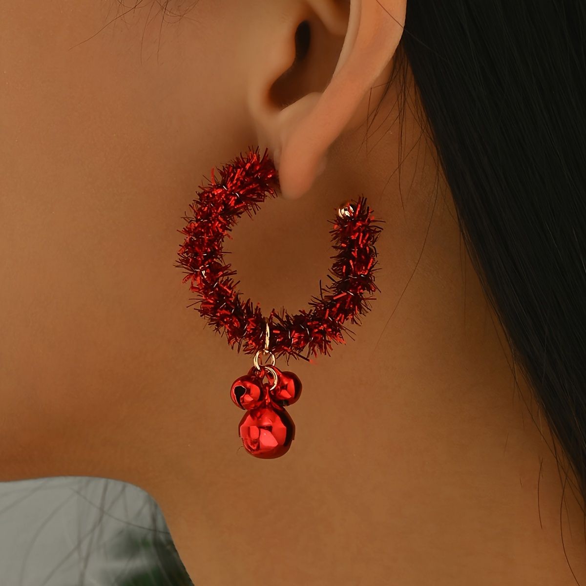 Christmas Jingle Bell Hoop Earrings -  Festive and Lightweight