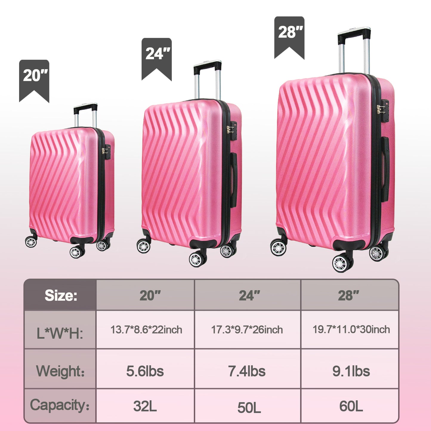 Hardside Lightweight Luggage Featuring 4-Spinning Wheel Robust ABS and Secure TSA Lock Luggage Set 3 Pieces(20/24/28 Inches) Women and Men