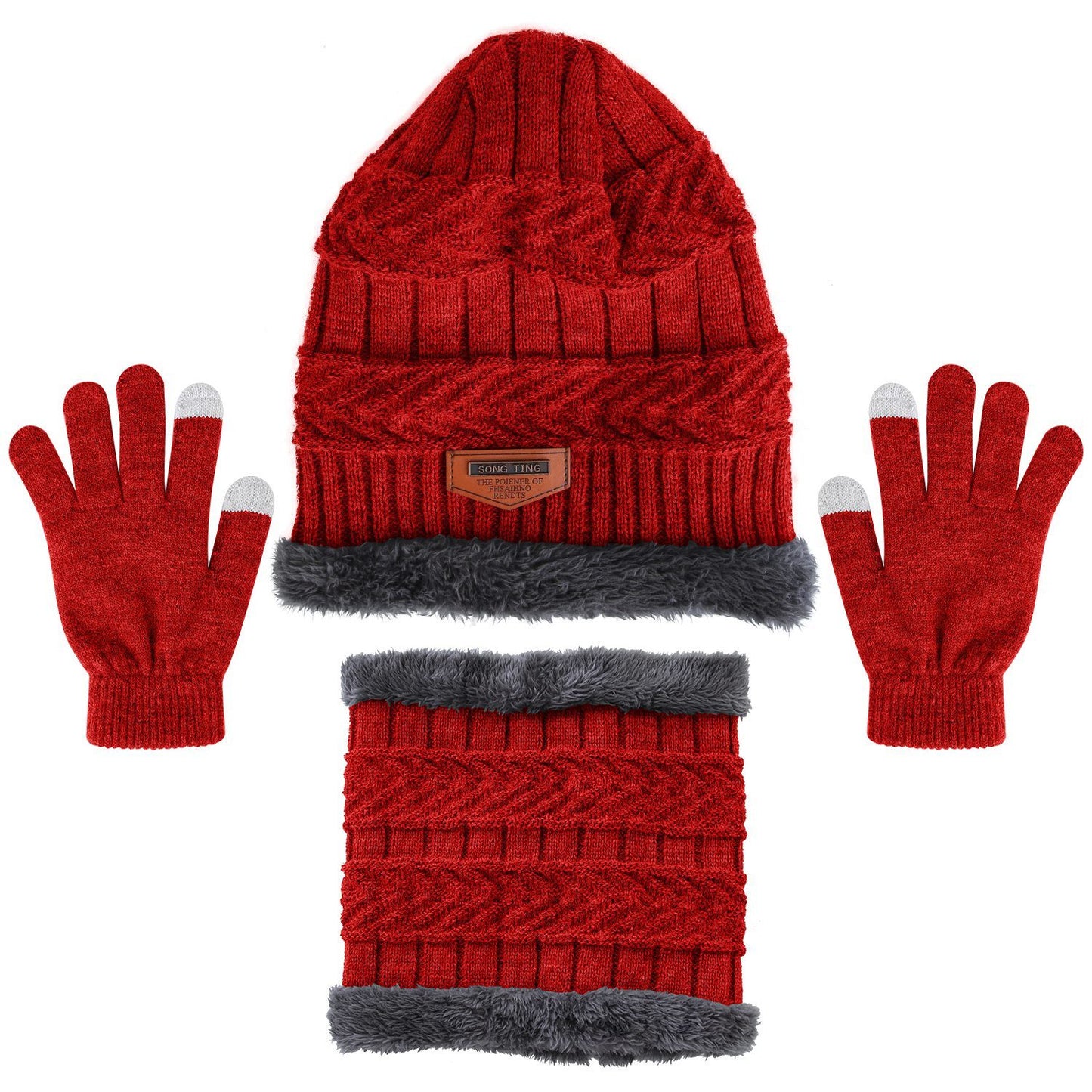 Winter Knitted Hat Scarf Gloves 3Pcs Winter Warm Beanie and Touch Screen Gloves Scarf Set Knit Beanie Skull Cap Neck Warmer Mittens for Men Women