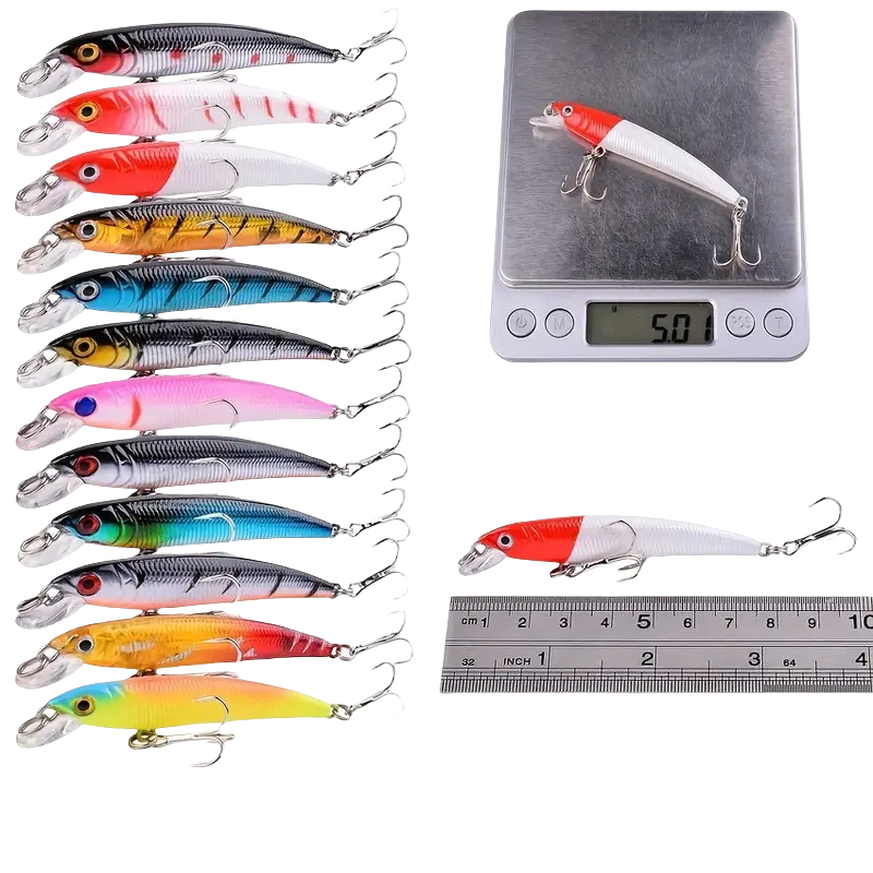 56pcs Premium Minnow Fishing Lures Kit - Hard Bait Plastic Tackle Crank Baits for Freshwater and Saltwater Fishing - Lifelike Design for Increased Catch Rates