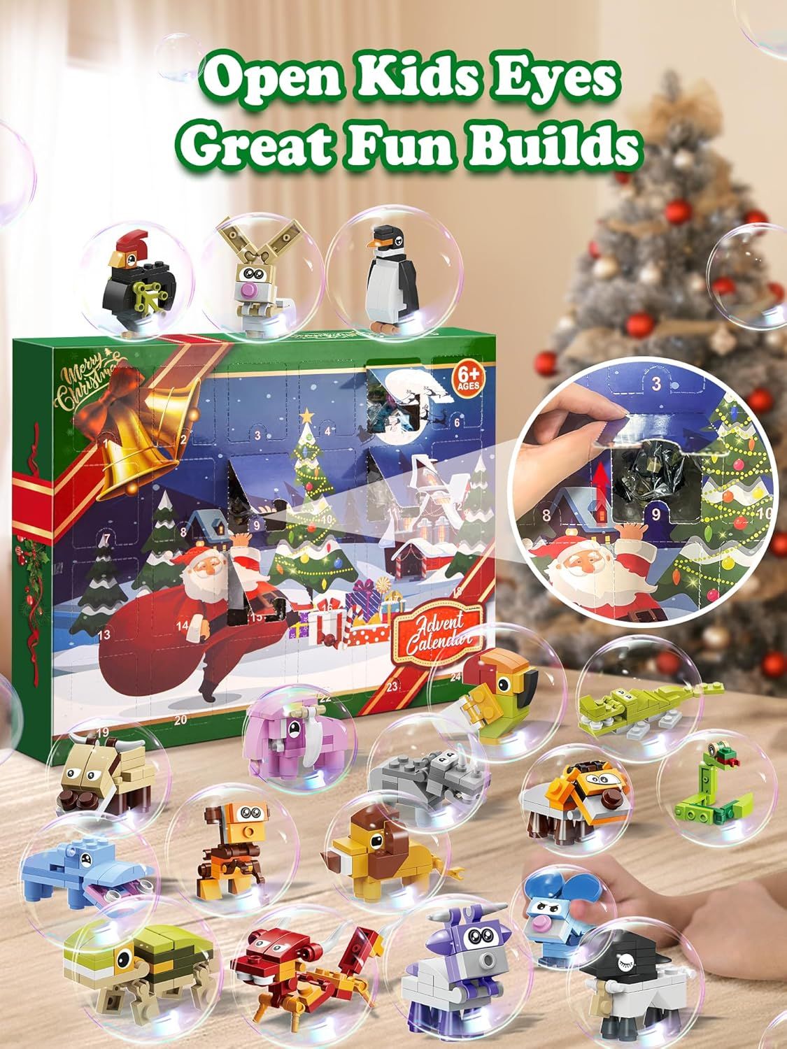 Animal Building Blocks - Advent Calendar 2024 Boys Including 24 Animals Christmas Toys Countdown Calendar for Girls Age 4-8 Years Old - Christmas Stocking Stuffer - Christmas Gifts for Kids Children