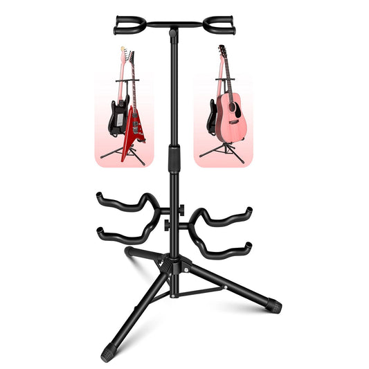 5 Core Guitar Stand Black | Durable Double Guitar Stand with Neck Holder| Universal Floor Stand for Acoustic Electric Guitars, Bass, Banjos| Metal Folding Tripod Stand Holds 2 Guitars- GSH 2N1