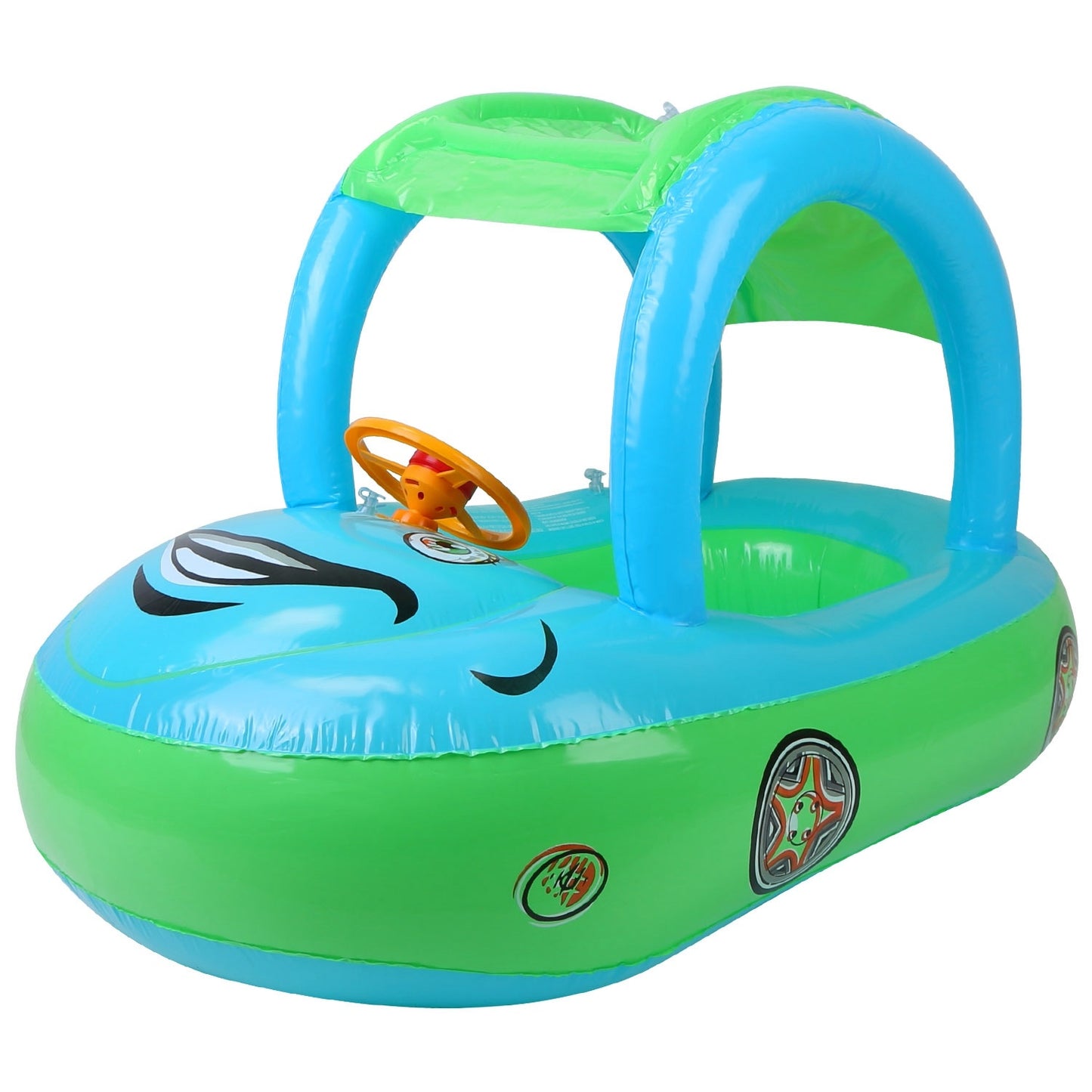 Baby Inflatable Pool Float Car Shaped Toddler Swimming Float Boat Pool Toy Infant Swim Ring Pool with Sun Protection Canopy for 1-3 Year-Old Kids Infant Toddlers