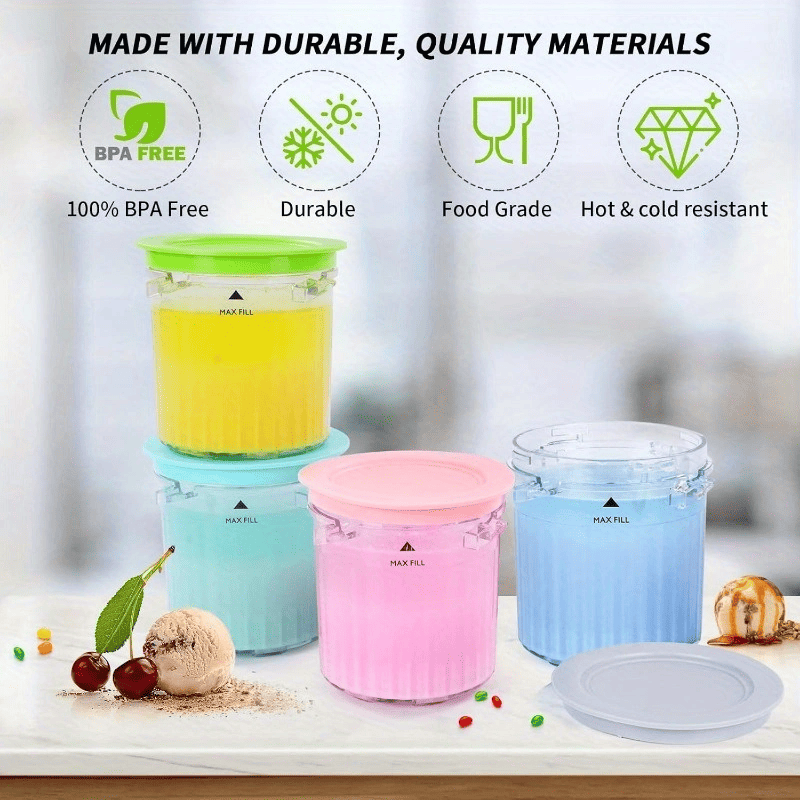 4 Pack Ice Cream Pints and Lids Compatible with Ninja Creami Breeze Ice Cream Makers, BPA-Free, Dishwasher Safe, For nc299 300 301 Not for nc100