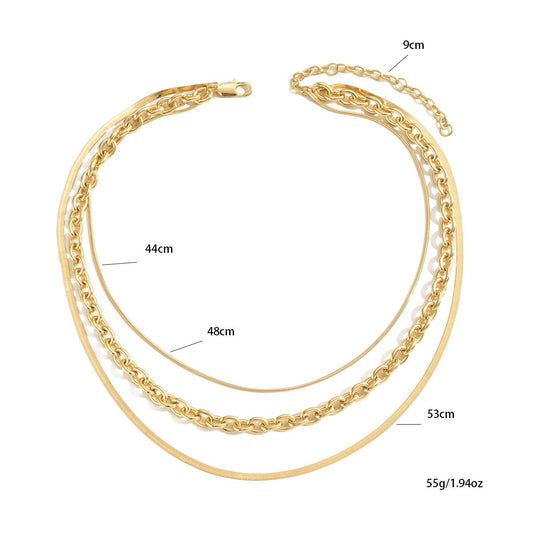 "Stylish Gold Layered Chain Necklace Set -  Trendy and Versatile Jewelry for Women"