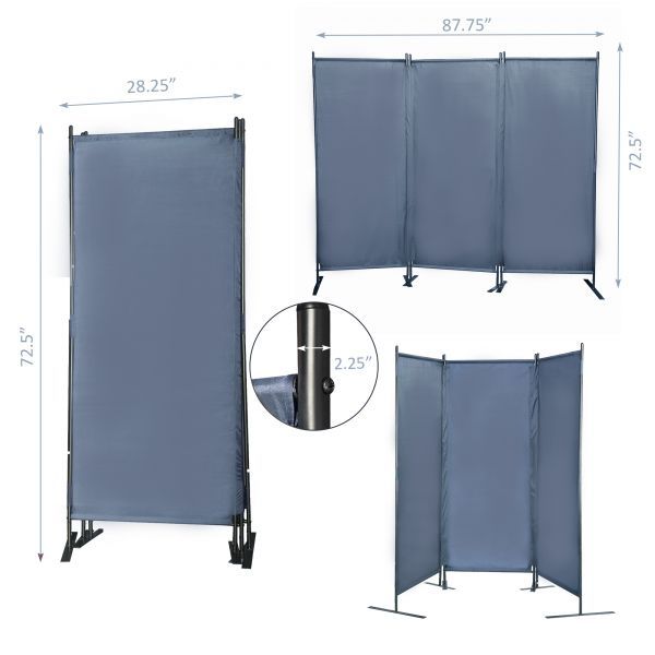 6 Ft Modern Room Divider, 3-Panel Folding Privacy Screen w/ Metal Standing, Portable Wall Partition XH