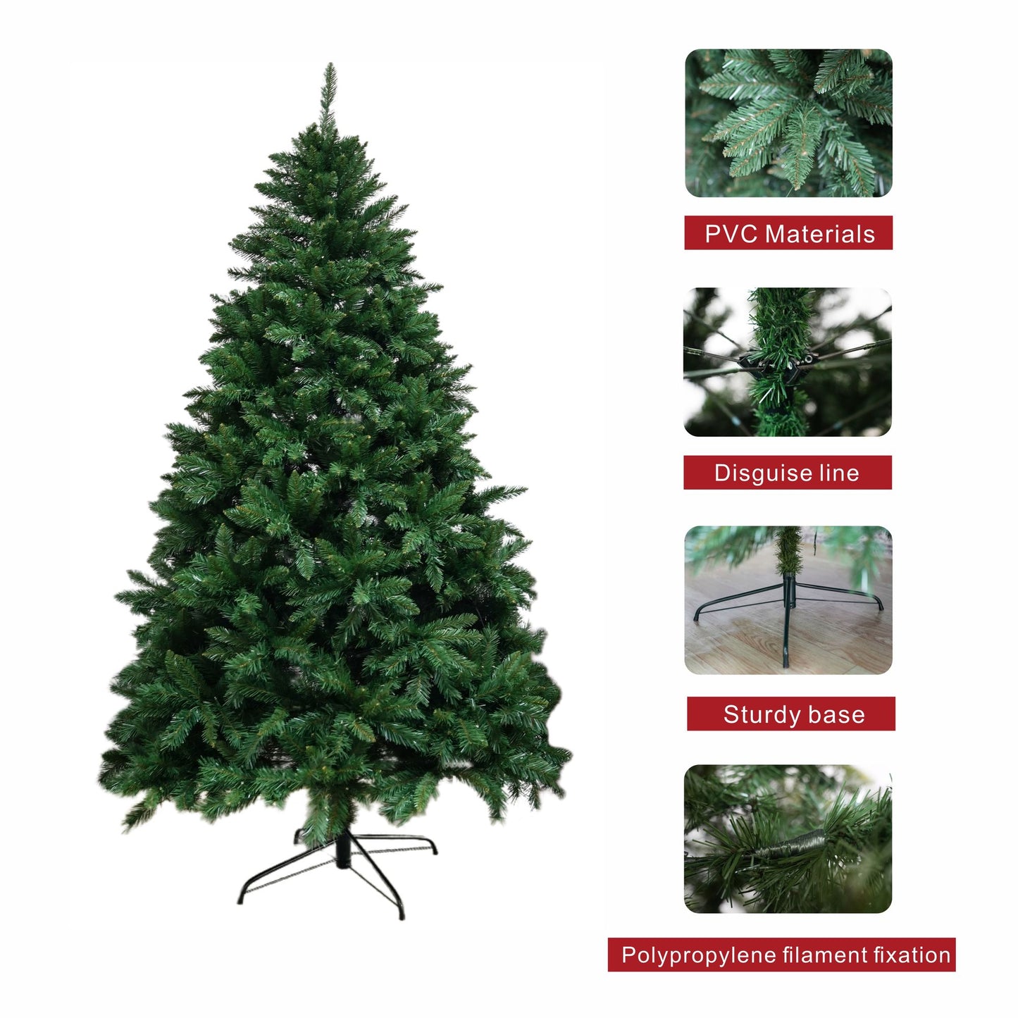 6FT Classic Christmas Tree with 1204 Branch Tips, Flame-Retardant PVC, Environmentally Friendly Artificial