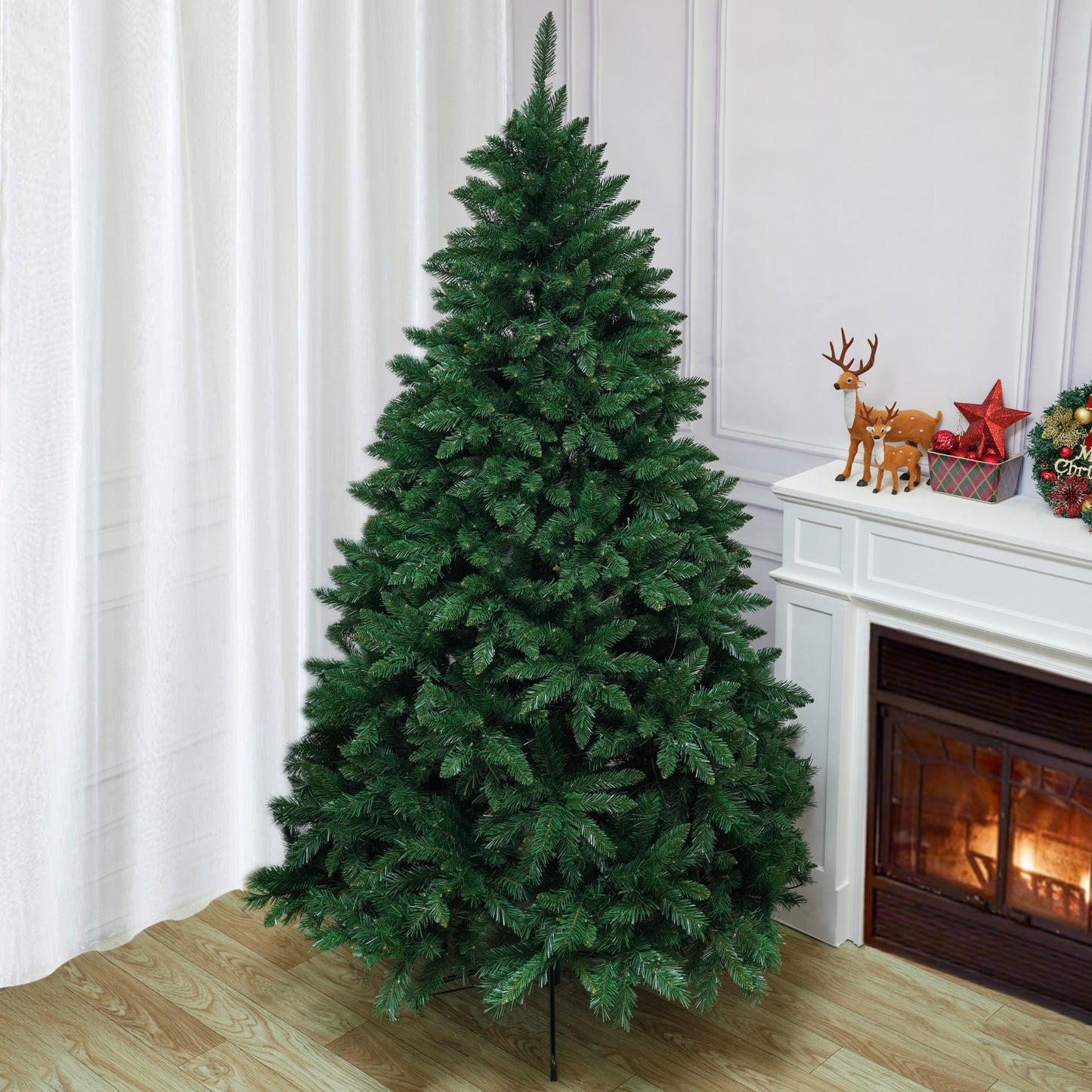 7FT Classic Christmas Tree with 1906 Branch Tips, Flame-Retardant PVC, Environmentally Friendly Artificial