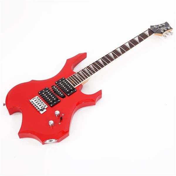 [Do Not Sell on Amazon]Glarry Flame Shaped Electric Guitar with 20W Electric Guitar Sound HSH Pickup Novice Guitar Audio Bag Strap Picks Shake Cable Wrench Tool Red