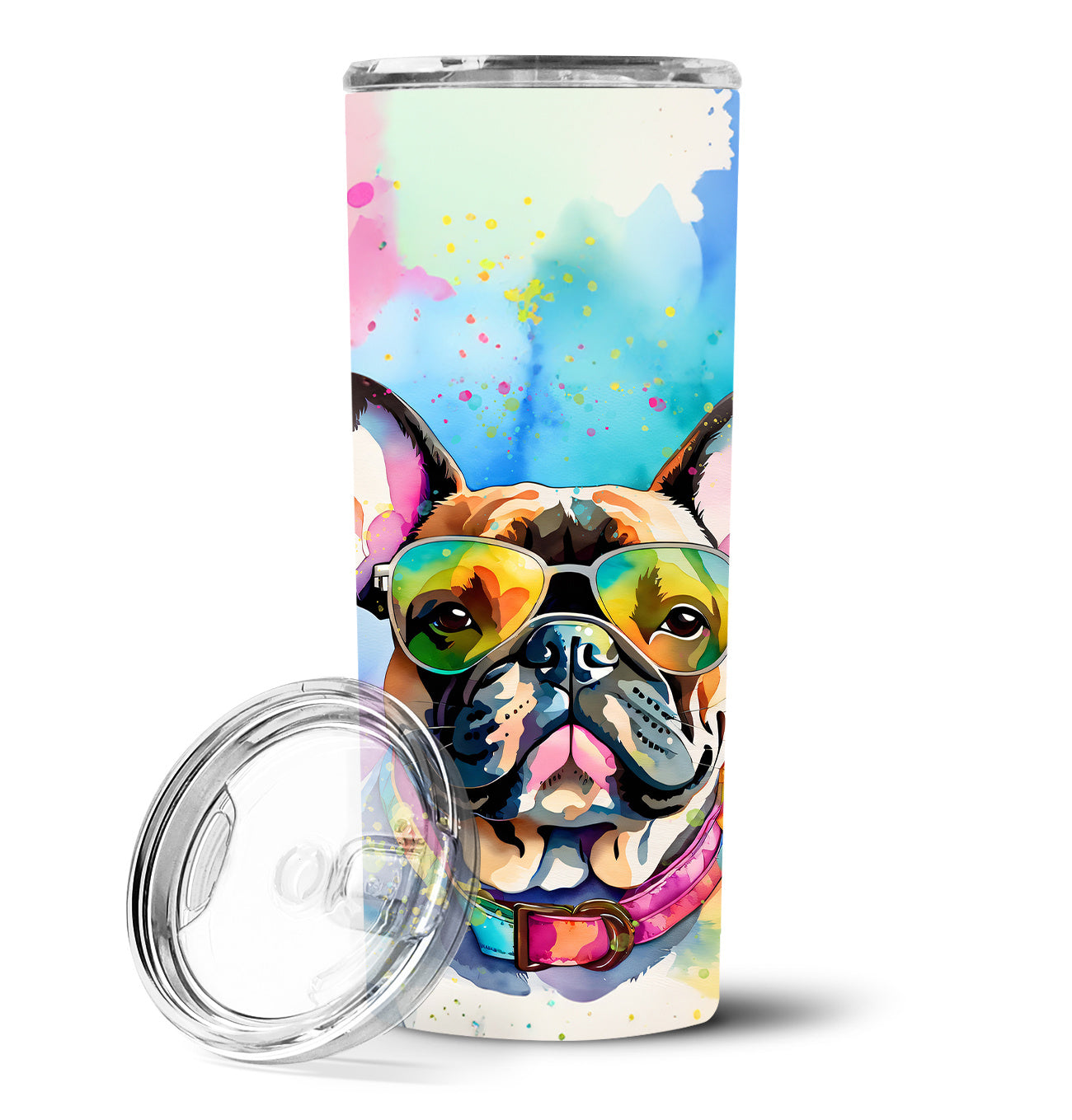 French Bulldog Hippie Dawg Stainless Steel Skinny Tumbler Vacuum Double Walled Reusable Insulated Tumbler Travel Cup for Coffee Cocktails Gift with Lid, 20 oz