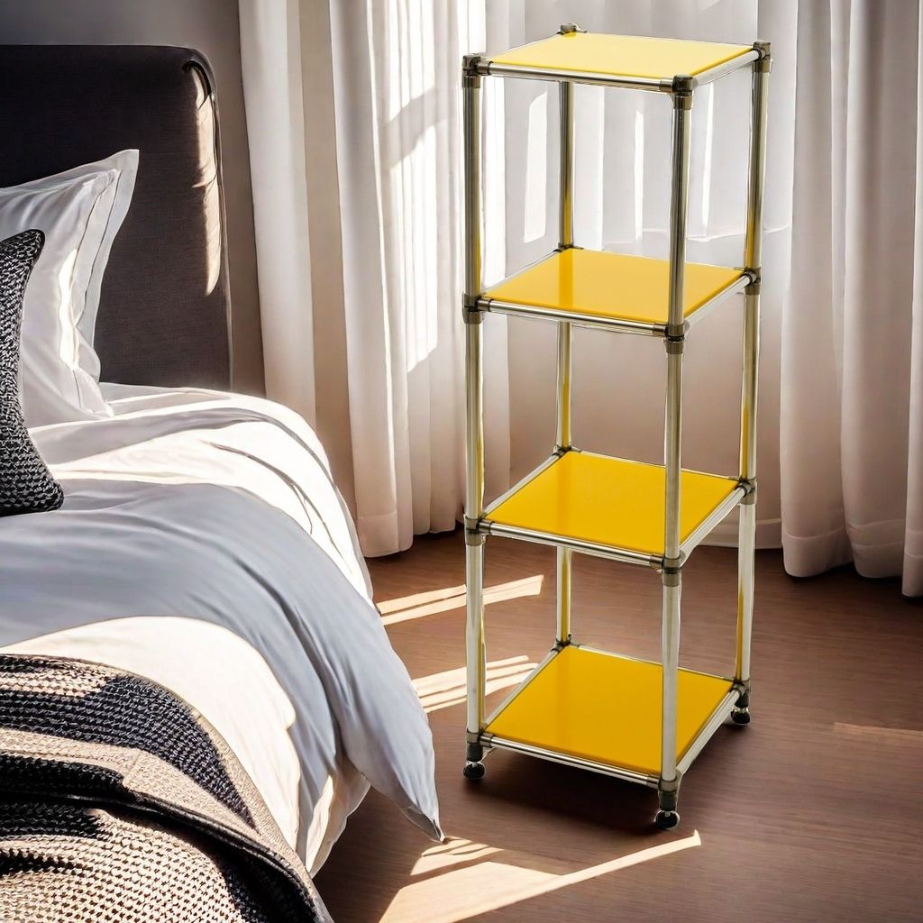 Korean Yellow 4-Tier Heavy Duty Stainless steel Storage Shelving Unit, 100lbs/shelf (49"H x 14.9"W x 13.7"D) for Indoor/Outdoor Organization , Modular Rack, Extremely Durabl