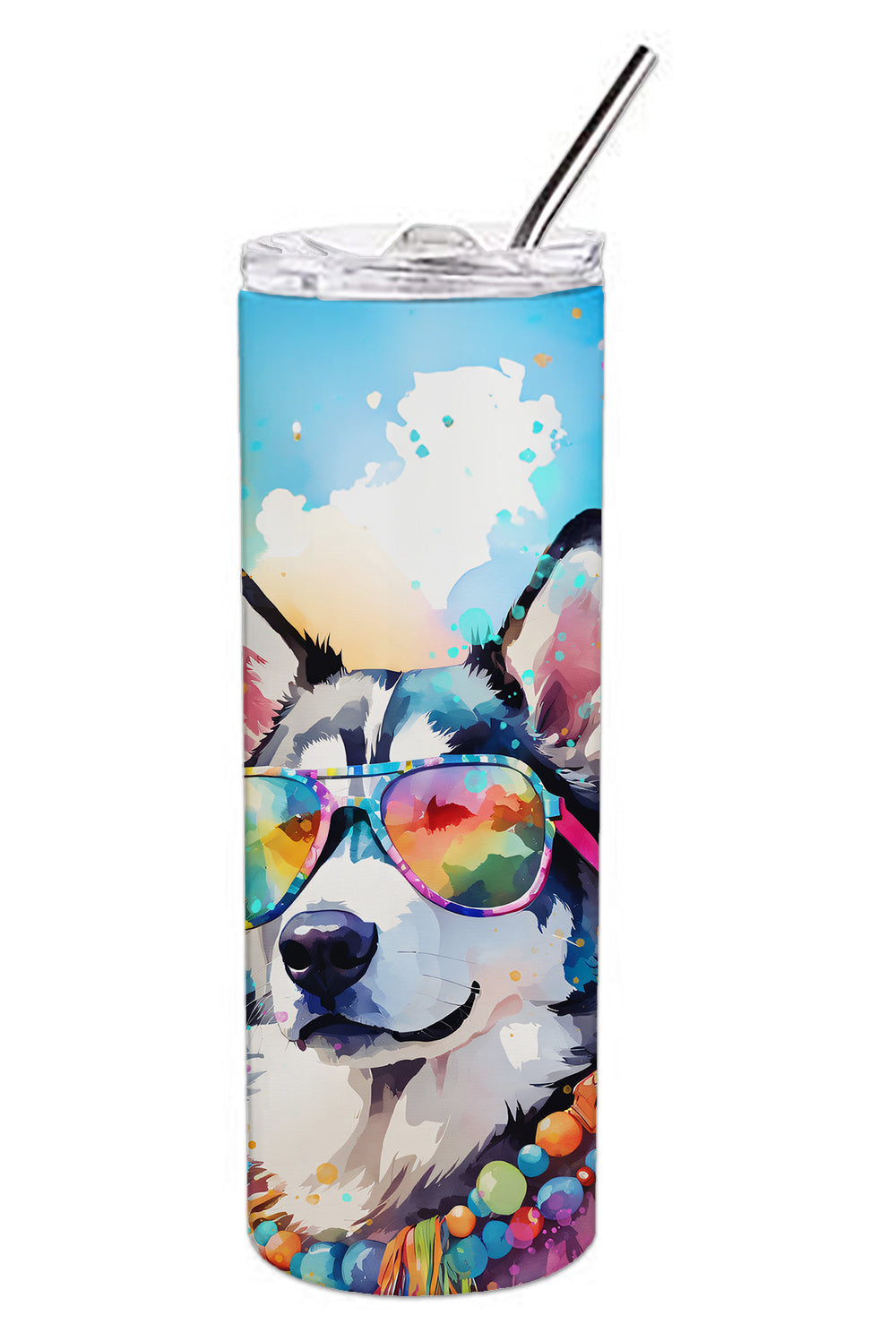 Siberian Husky Hippie Dawg Stainless Steel Skinny Tumbler Vacuum Double Walled Reusable Insulated Tumbler Travel Cup for Coffee Cocktails Gift with Lid, 20 oz