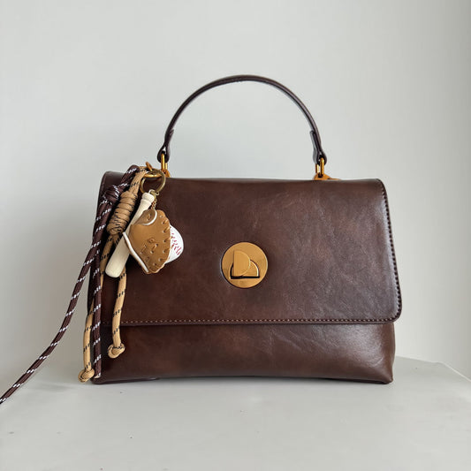 High-end small square bag, new Maillard Mocha brown retro versatile messenger casual shoulder bag for women