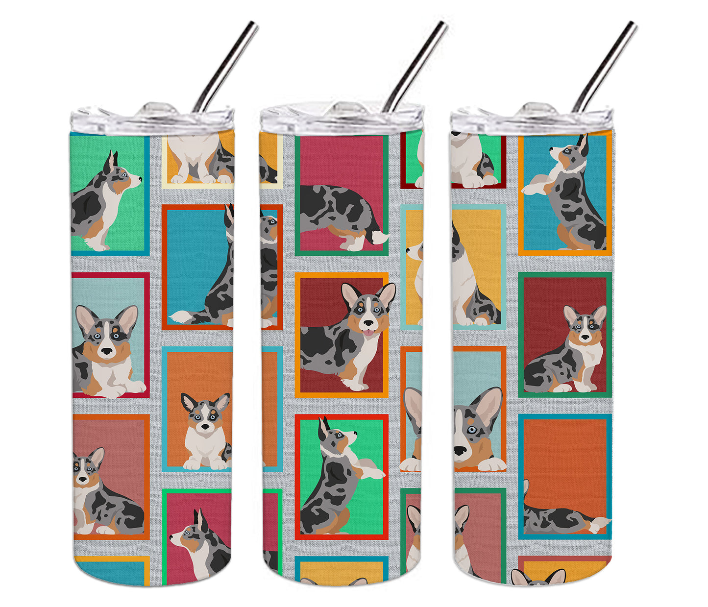 Lots of Blue Merle Welsh Cardigan Corgi Stainless Steel Skinny Tumbler Vacuum Double Walled Reusable Insulated Tumbler Travel Cup for Coffee Cocktails Gift with Lid, 20 oz