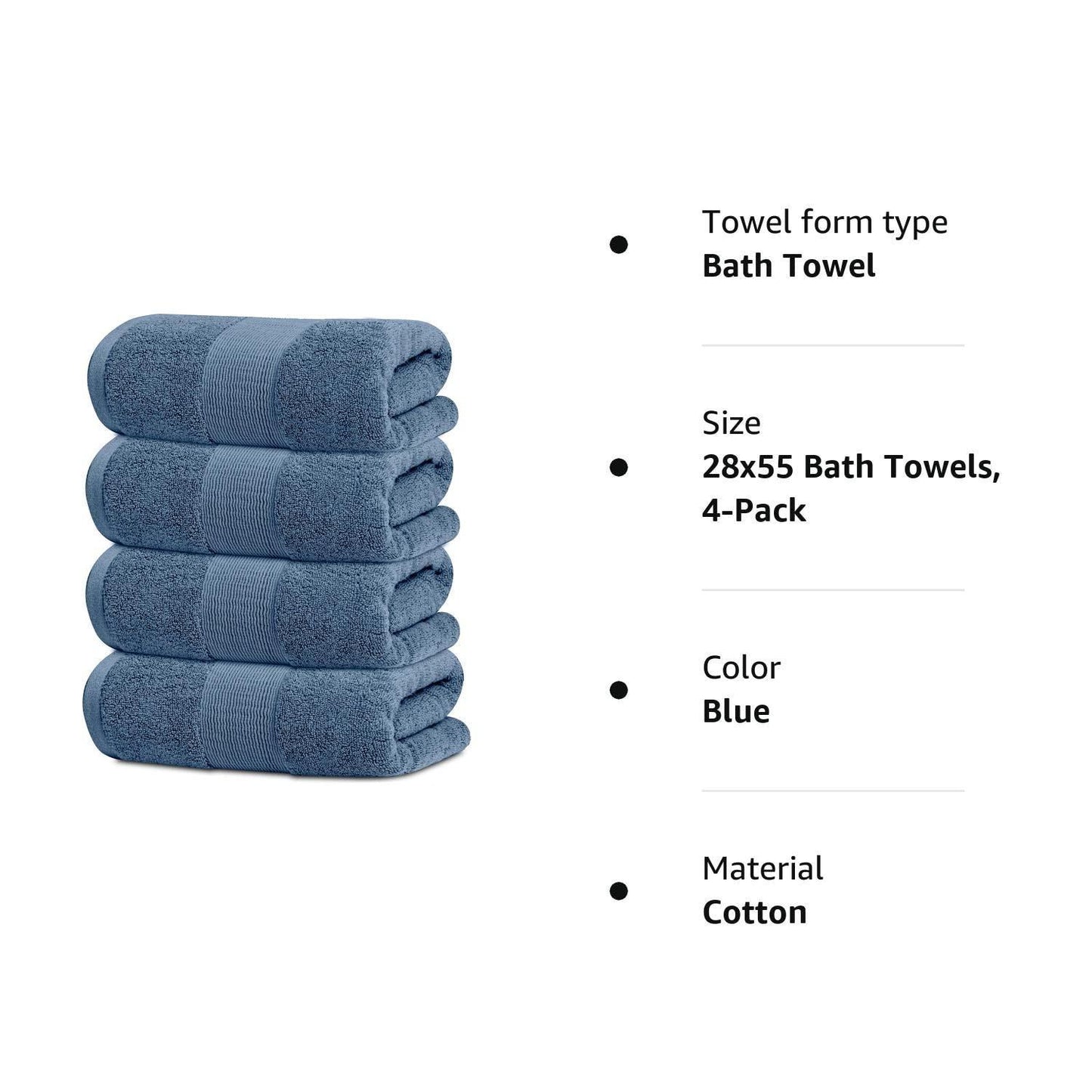 Resort Collection Soft Bath Towels 28x55 inch Luxury Hotel Plush Absorbent Cotton Bath Towel Large 4 Pack Blue