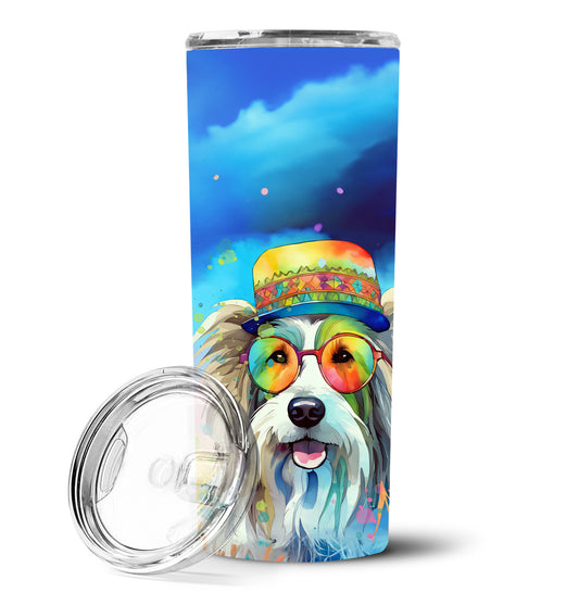 Bearded Collie Hippie Dawg Stainless Steel Skinny Tumbler Vacuum Double Walled Reusable Insulated Tumbler Travel Cup for Coffee Cocktails Gift with Lid, 20 oz