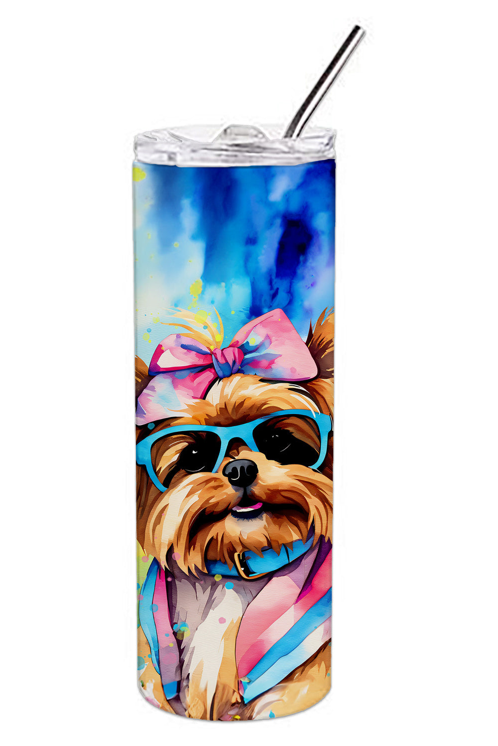 Yorkshire Terrier Hippie Dawg Stainless Steel Skinny Tumbler Vacuum Double Walled Reusable Insulated Tumbler Travel Cup for Coffee Cocktails Gift with Lid, 20 oz