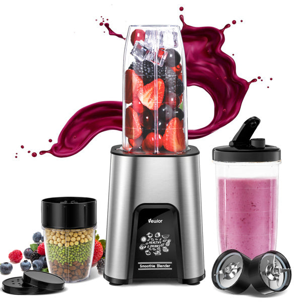 VEWIOR 1000W Smoothie Blender for Shakes and Smoothies; 11 Pieces Personal Blender for Kitchen; 2*23oz+10oz Blender Cups with To-Go Lids for Fruit Vegetables; Beans; Nuts; Spices(shipment from FBA)