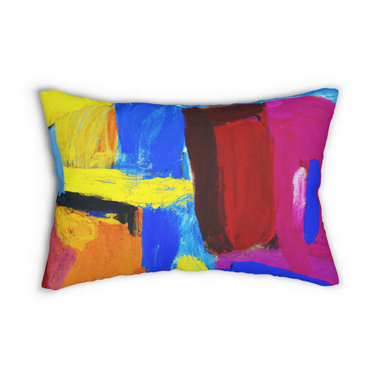 Decorative Lumbar Throw Pillow - Blue Red Yellow Multicolor Abstract Pattern